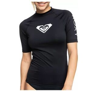 Roxy Women's Whole Hearted Short Sleeve Rashguard, Black, Size XL, NWT
